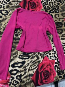 V-Neck Long Sleeve Pink Top