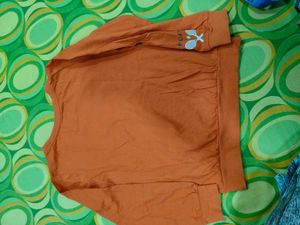 Orange Top With Denim Skirt