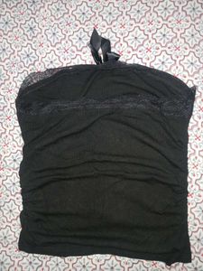 Black Savana Tube Top with Lace Trim