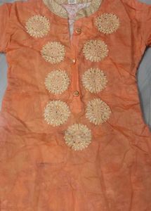 Orange Embroidered Kurta with Skirt
