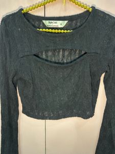 Black Lace Cut-out Crop Top