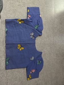 COMBO Blue Butterfly Embroidered Crop Blouse