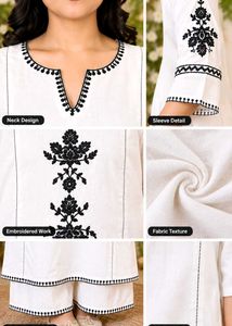 Elegant White Kurta with Black Embroidery_M