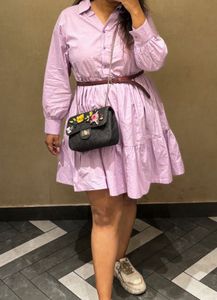 Lilac Tiered Midi Dress (Without Belt)
