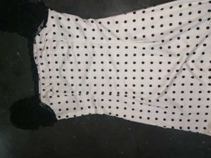 Polka Dot Black Lace Trim Dress