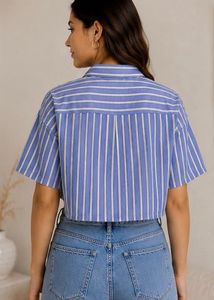 Blue Striped Cropped Shirt