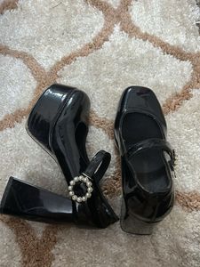 Black Patent Chunky Platform Heels