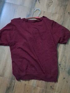 Maroon Button-Up Top with Tie