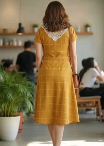 Mustard Checkered Midi Dress