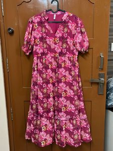 Floral Pink Midi Dress-XL Size