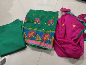 Embroidered  Set - Green & Pink