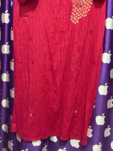 Vibrant Red green Kurta Set with Dupatta