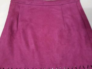 Magenta Suede Fringe Mini Skirt
