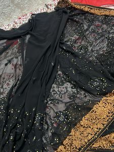 Elegant Black Embroidered Saree
