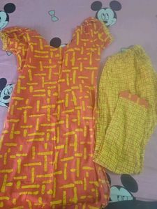 Orange and Yellow Printed Kurta Set