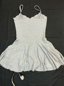 Grey Lace Trim Mini Dress