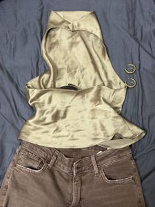 Zara green silk top
