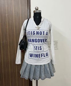 Graphic Print Hoodie with Denim Skirt Outfit