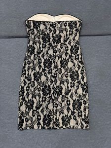 Beige &amp; Black Lace Strapless Bodycon Dress