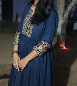 Elegant Blue Kurta with Printed Yoke