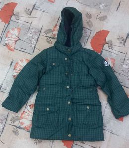 Green Plaid Puffer Jacket with Hood