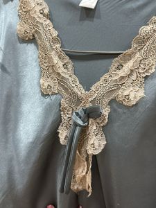Light Blue Satin Nightgown with Lace Trim