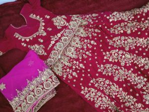 Wine Red Lehenga Set With Heavy Gold Embroidery