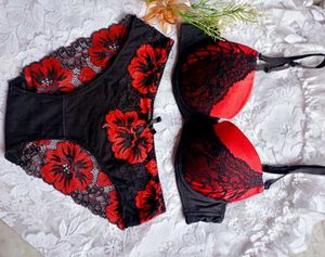 Red &amp; Black Lace Bra &amp; Panty Set
