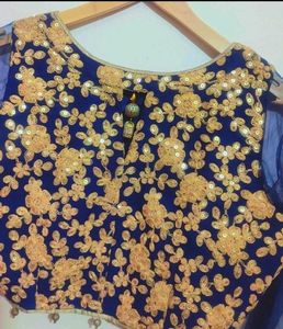 Navy Blue Golden Work Partywear Blouse 36 Bust
