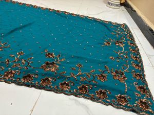 cut work and  Embroidered sequence Saree