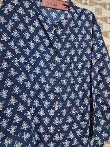 Blue &amp; White Floral Print Kurti