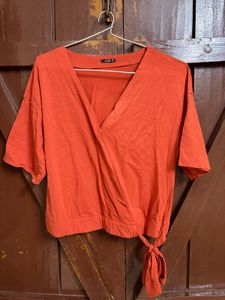 V-Neck Wrap Top with Tie Detail