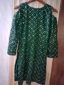 Elegant Dark Green Sequins Mirror Work suit sharar