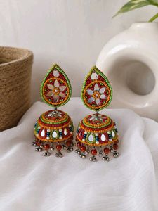Boho Beaded Jhumka Earrings