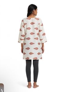 ❤️✨ CREAM PRINTED SHORT KURTI WITH SEQUIN NECKLINE