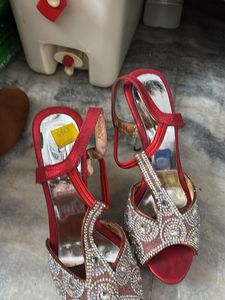 Sparkling Red T-Strap Heels