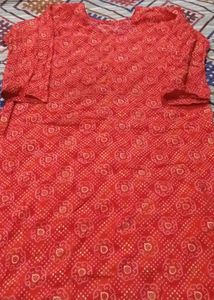 red bandhni kurta set