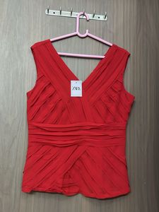 Stunning Red Ruched V-Neck Top