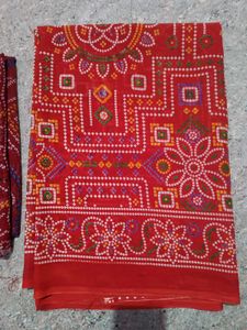 Red Bandhani Saree new sealed
