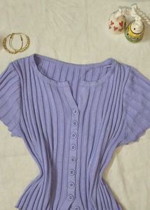 Lavender Ribbed Button-Up Top