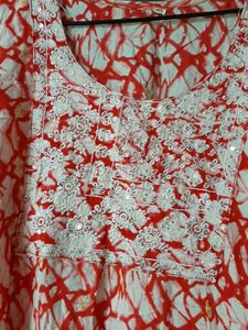 Red Colour Printed Kurta Set Medium Size