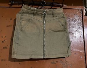 Olive Green Zipper Skirt