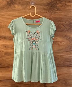 Embroidered Mint Green Kurta Top