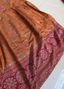 Orange Kurta with Embellished Neckline