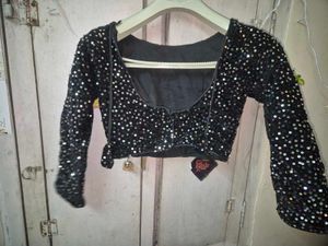 Black Velvet Sequin Finish Padded Blouse with 3/4