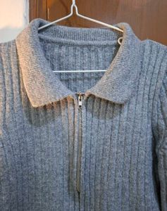 Gray Zip-Up Knit Sweater