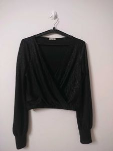 Sparkly Black Wrap Top