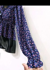 Floral Tie-Front Peplum Top