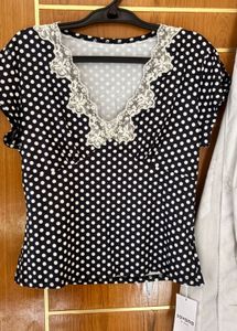 polka dot lace trimmed top