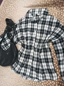 Black & White Plaid Button-Up Shirt
